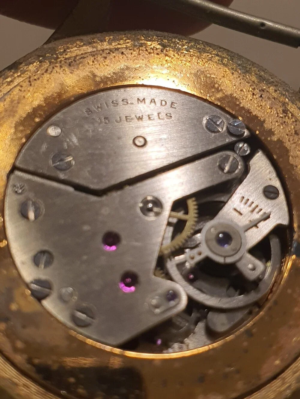 Vtg Spyrex 15 Jewels Goldtone/White Wind-Up Men's Watch Head For Repair